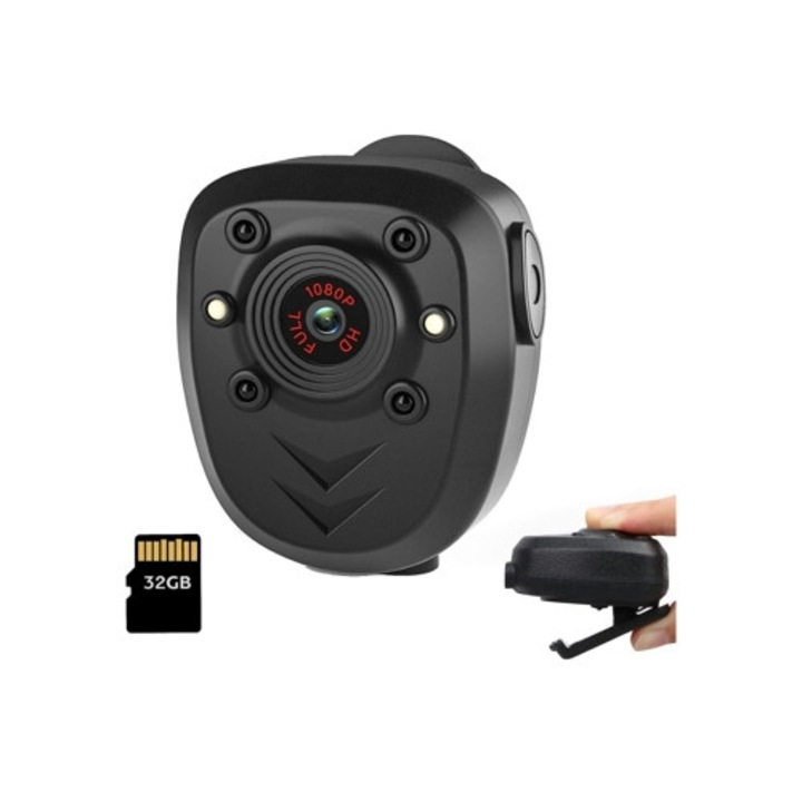 Camera video mini, inregistrator, cu noapte, 32GB, HD 1080P, neagra