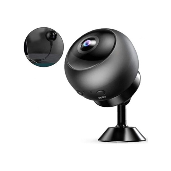 Камера за наблюдение HD 1080P, WiFi, нощно виждане, черна