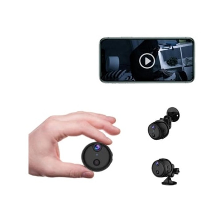 Camera spion mica, wireless, detectie miscare, viziune nocturna, 4K, set