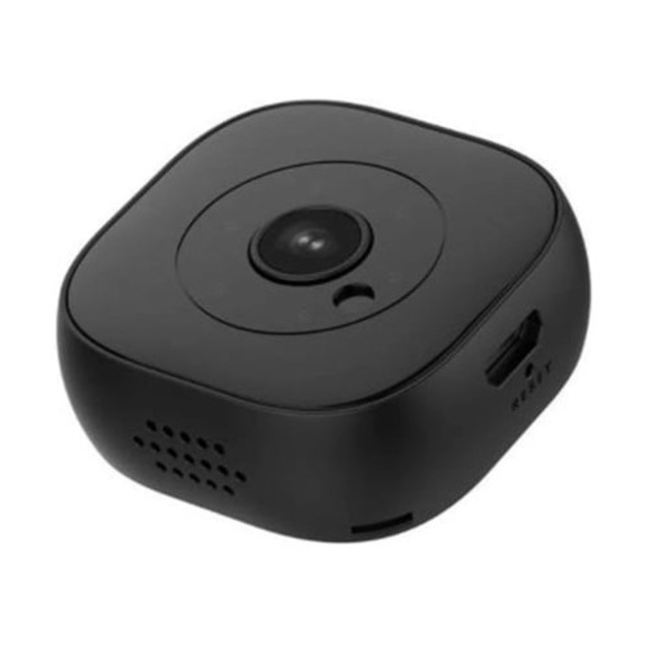 Мини камера за наблюдение, 1080P, 120° широкоъгълен обектив, инфрачервено нощно виждане, 4K HD, Черен