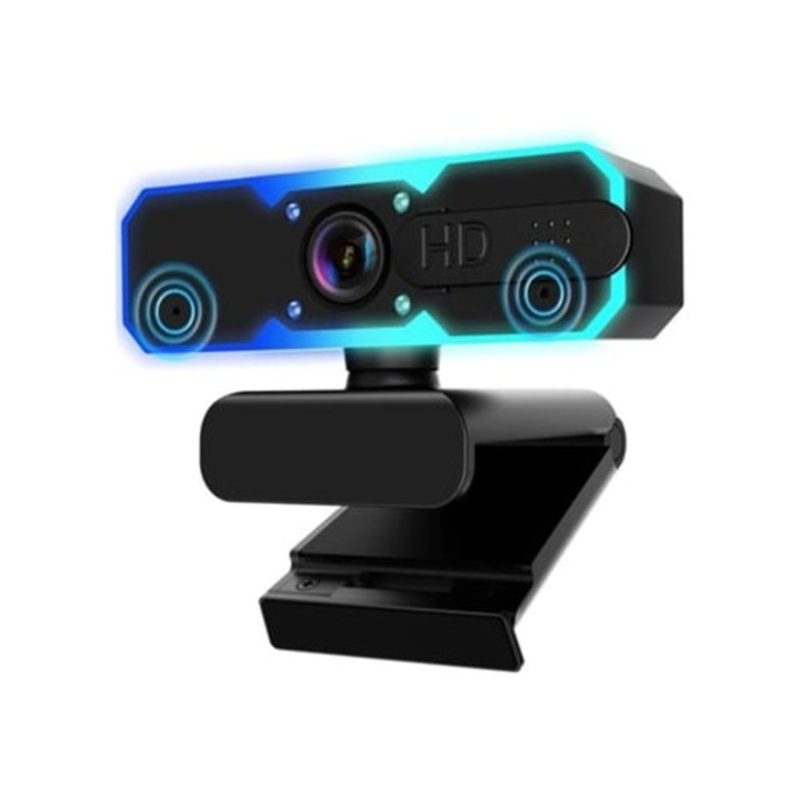 Webkamera 1080p 60fps mikrofonnal és RGB fénnyel, autofókusszal
