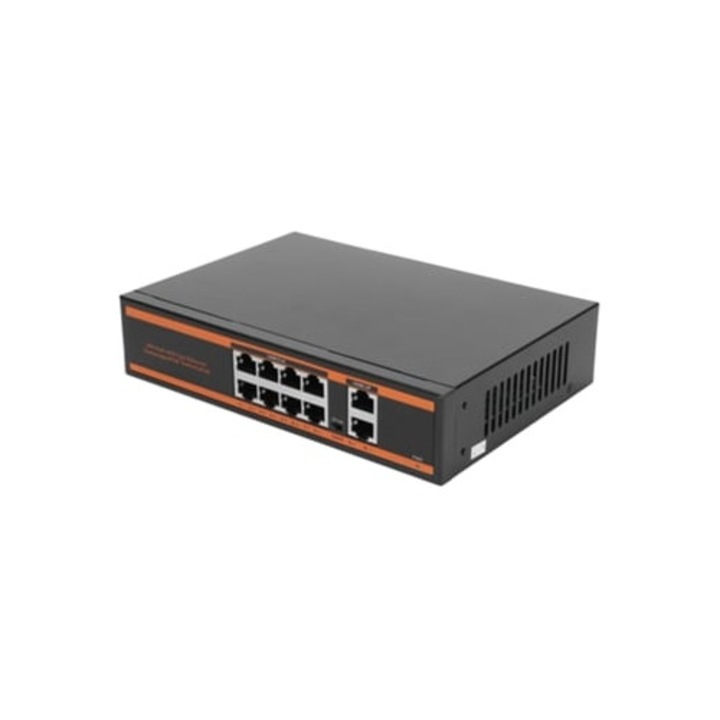 Неуправляем комутатор 10-портов, 8x100m Poe, 2x100m Rj45, без вентилатор