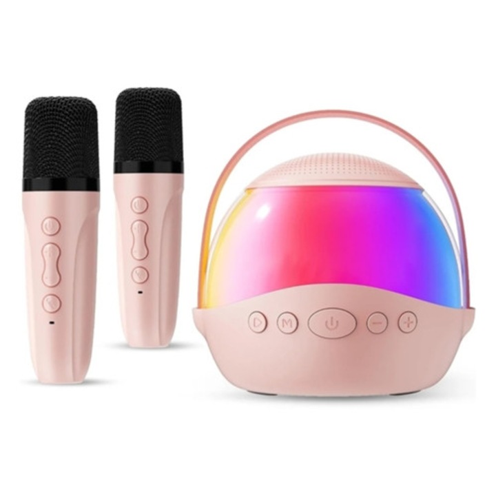 Mini microfon karaoke wireless Bluetooth cu microfon puternic si lumini RGB, set