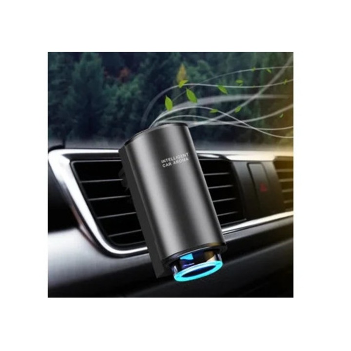 Autóillatosító, aromadiffúzor, hordozható, LED-del, szellőzéssel kompatibilis, szageltávolító