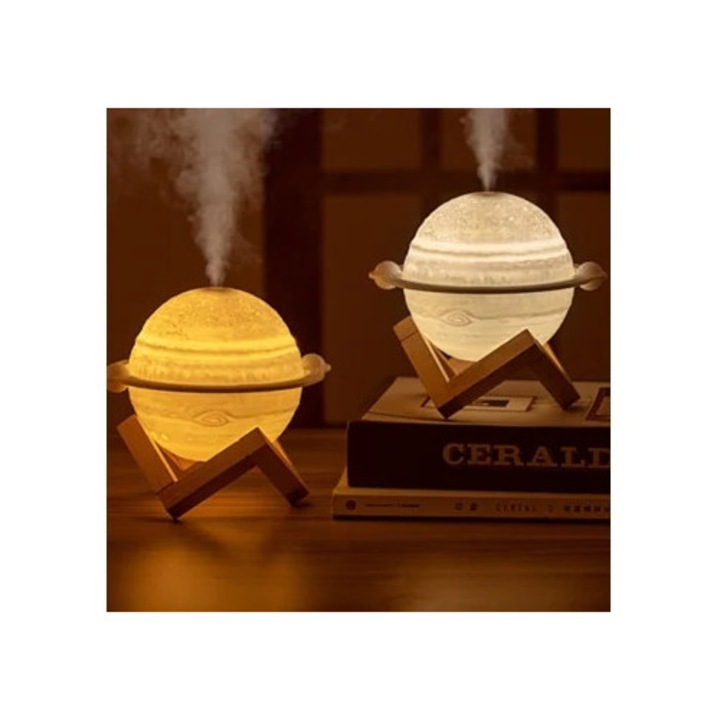 Umidificator mini Jupiter Planet cu lumina de noapte, portabil, USB, pentru birou sau dormitor