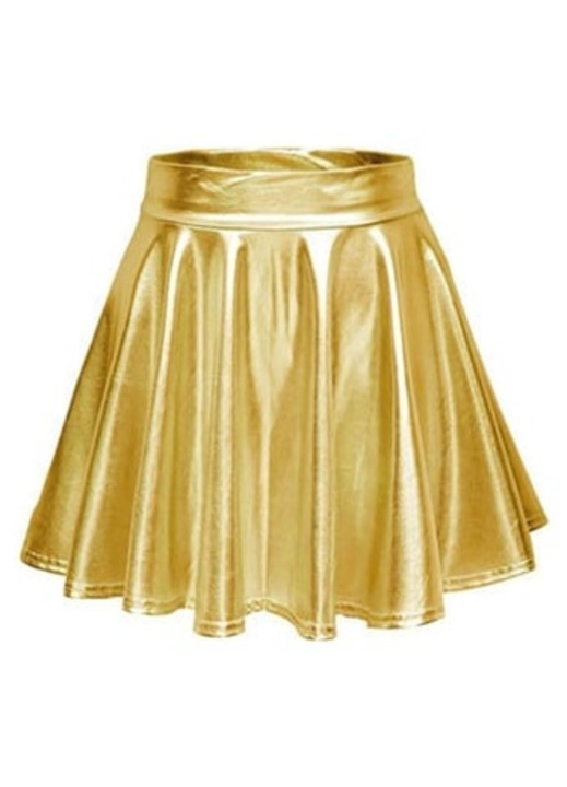 Fusta skater plisata, aurie, din poliester, cu talie inalta GSEDAOX, M INTL