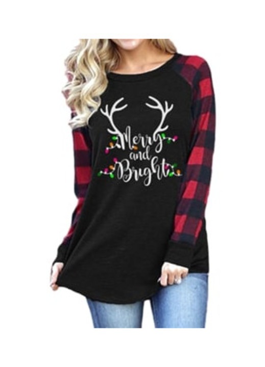 Női blúz, hosszú karácsonyi, többszínű, mintás, L INTL