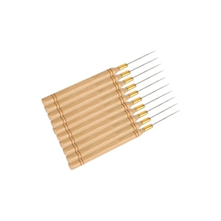 Crochet pentru peruci, maner din lemn, set