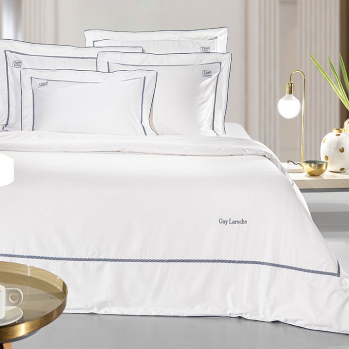 Set Paplomatotheke Elite, Guy Laroche, 100% bumbac satinat, alb-marin, 255x245cm