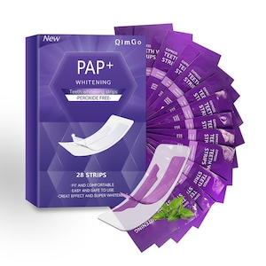 Benzi pentru albirea dintilor, QimGo, 28 benzi, fara peroxid, sigure pentru smalt, aroma de menta