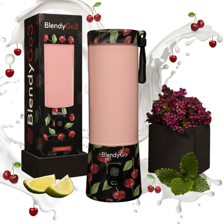 Преносим блендер, Blender BlendyGo3™, мини блендер, безжично зареждане, компактен, 550 мл, 6 3D остриета, многофункционален, дълъг живот на батерията, презареждаща се батерия, тъмночервен