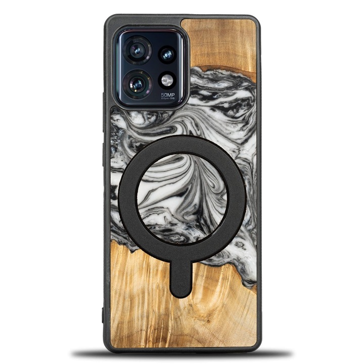 Etui Bewood Unique pentru Motorola Edge 40 Pro, 100% protectie, din lemn si rasina, multicolor, 4 elemente