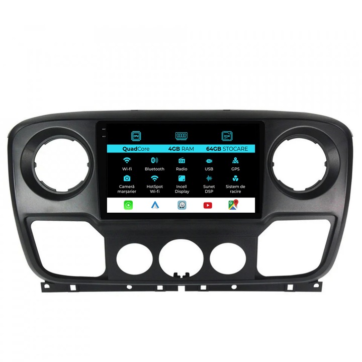 Navigatie Dedicata Opel Movano/Renault Master/Nissan NV400 (2010-2020), QuadCore, 10Inch, 4Gb Ram, 64Gb Stocare, Carplay