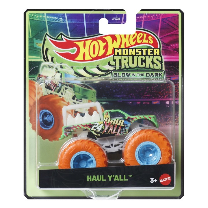 Количка играчка, Mattel, Hot Wheels Monster Truck Haul Yall, мащаб 1:64, светеща, многоцветна