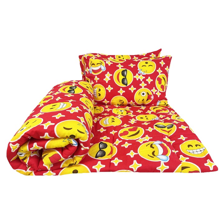 Pilota 140x200 cm, cu 2 fete de perna, 300gr/mp, Emoji, rosu