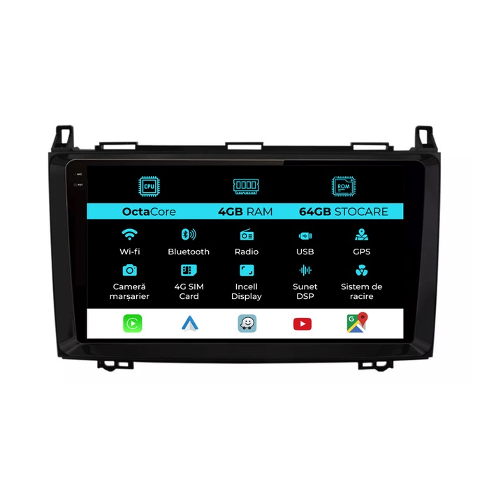Navigatie Dedicata Mercedes Vito Sprinter Viano B200 A B Class (2005-2012), 9Inch, 4Gb Ram, 64Gb Stocare, Carplay