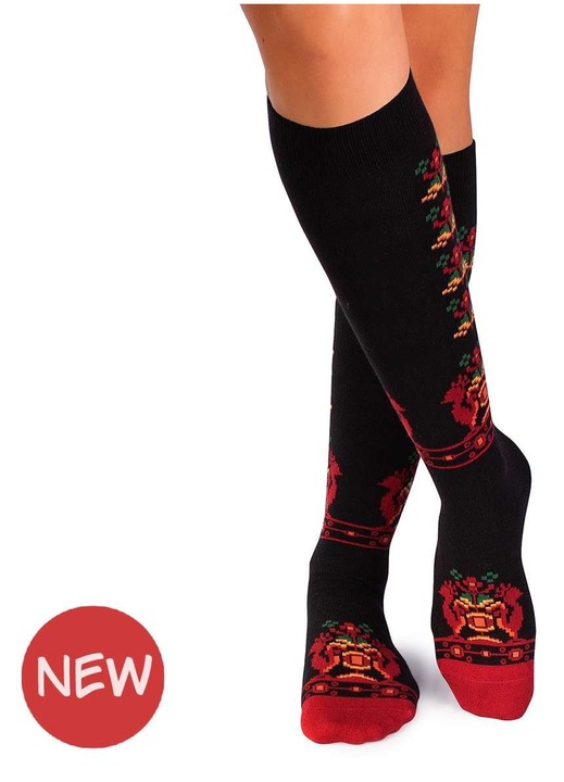 Дамски дълги чорапи 3/4 от памук с традиционни румънски мотиви Черно