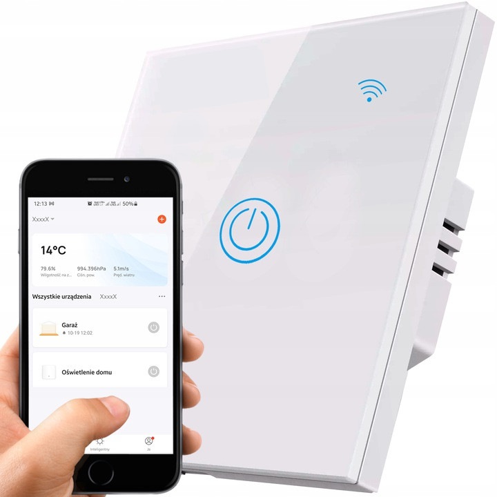 Lamex Wi-Fi érintőkapcsoló, fehér, 86x86x9mm, 200W, IP45, teljes készlet