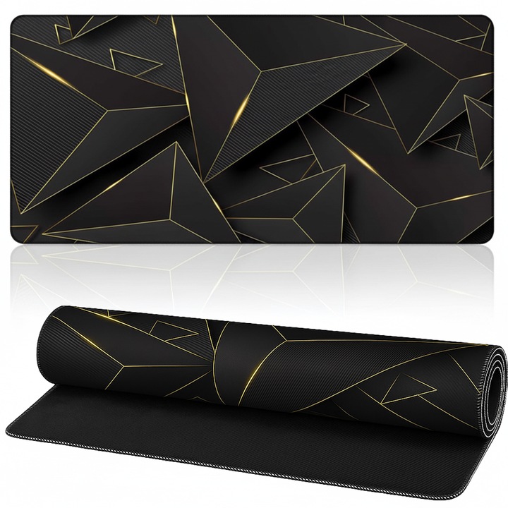 Mousepad Gaming Profesional TNS®, Rezistent la Apa, Viteza Alunecare Marita, Stabilitate, Eficienta Marita, Design Modern, Model 3D, Black Prism Gold, 90x40 cm