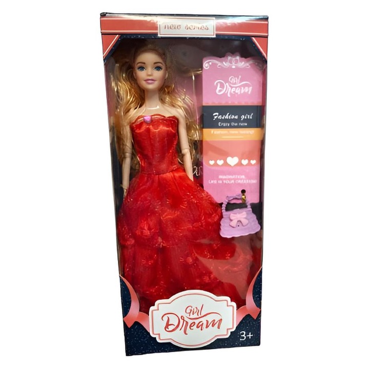 Babakészlet piros hercegnőruhával – Lányálom, 30 cm