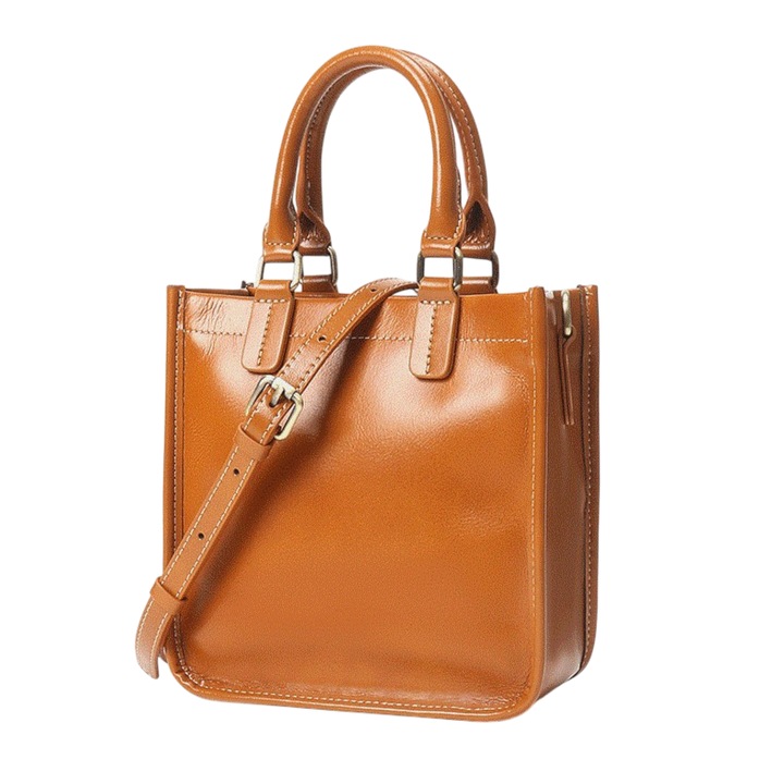 Női táska, Lucmark, valódi bőr, állítható és levehető pántok, méretei 20 x 20 x 8 cm, minimalista design, sokoldalú, barna