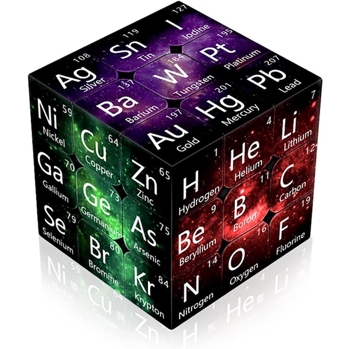 Cub cu elementel din tabelul periodic 3x3 JOVYNEX, ajustabil, multicolor, 3x3x3