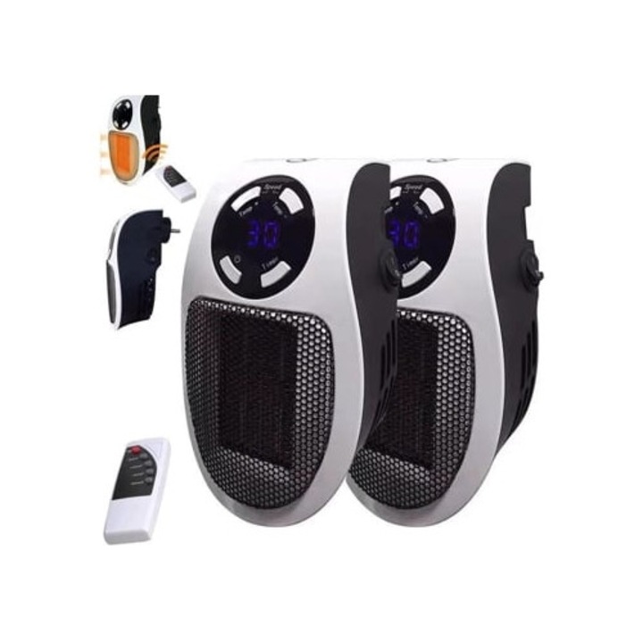 Elektromos hősugárzó 500W, falra szerelhető, hordozható, fehér színű, kis méretű