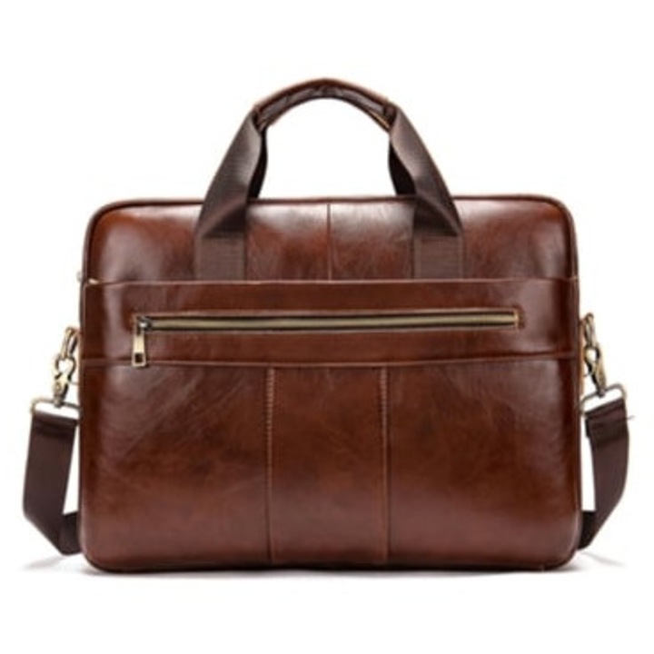 Férfi, valódi bőr válltáska, üzleti utazáshoz, kávé színű