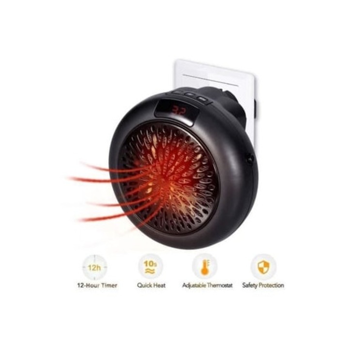 Mini elektromos hősugárzó, 900W, kerámia, forrólevegő elleni védelem, hordozható