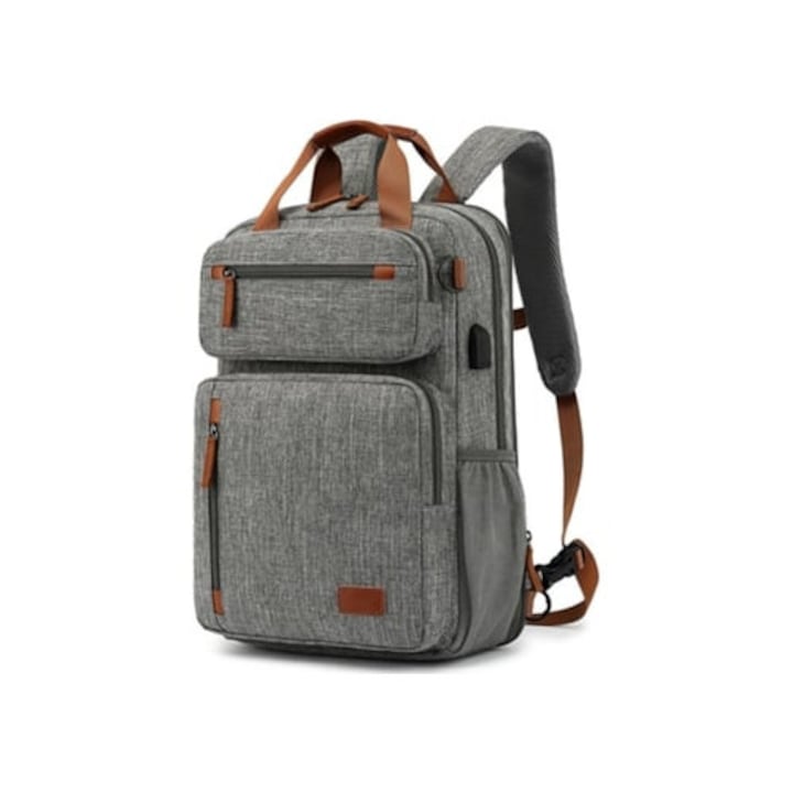 Többfunkciós laptop hátizsák, szürke, USB porttal