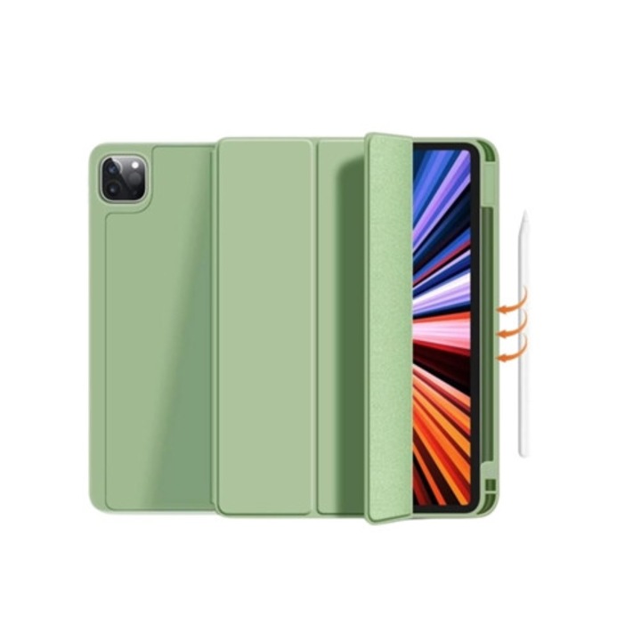 Tabletok tok iPad 10.9 2022-hez, Apple Pencil tartóval, világoszöld