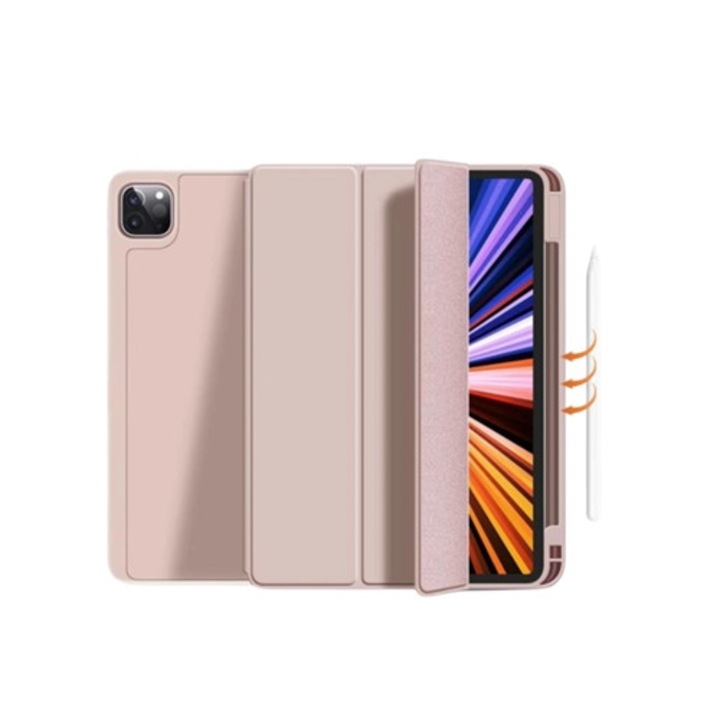 Husa tableta pentru iPad Pro 12.9 2021, cu suport pentru Apple Pencil, roz