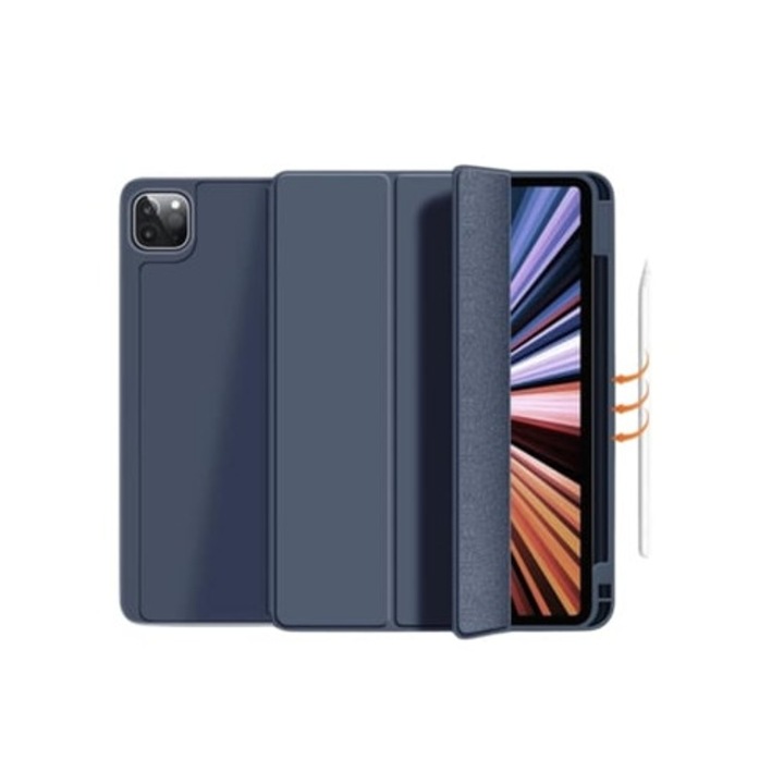 Husa tableta pentru iPad 10.2 2021, cu suport pentru Apple Pencil, albastru inchis