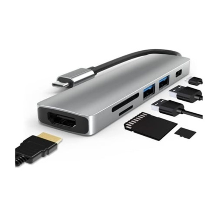 USB C elosztó 4K HDMI-vel, fekete/szürke