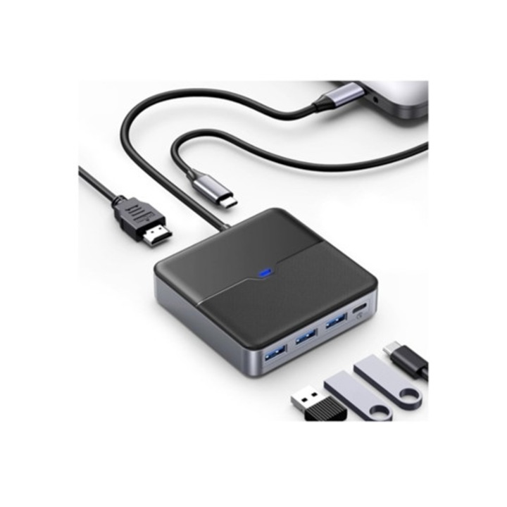 Statie de andocare 6-in-1, 4K HDMI, 3 porturi USB 5Gbps, incarcare 100W, portabil