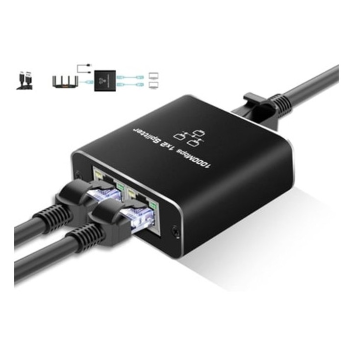 Splitter Ethernet 1 la 2, 1000Mbps, RJ45, suport dual dispozitive, pentru Cat5/6/7/8