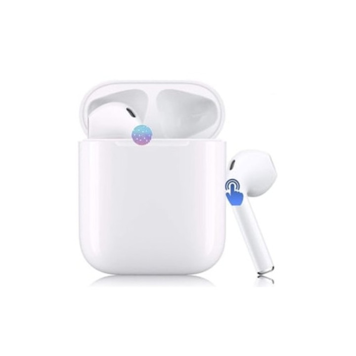 Casti Wireless True Wireless I12, Bluetooth, microfon, anulare zgomot, alb