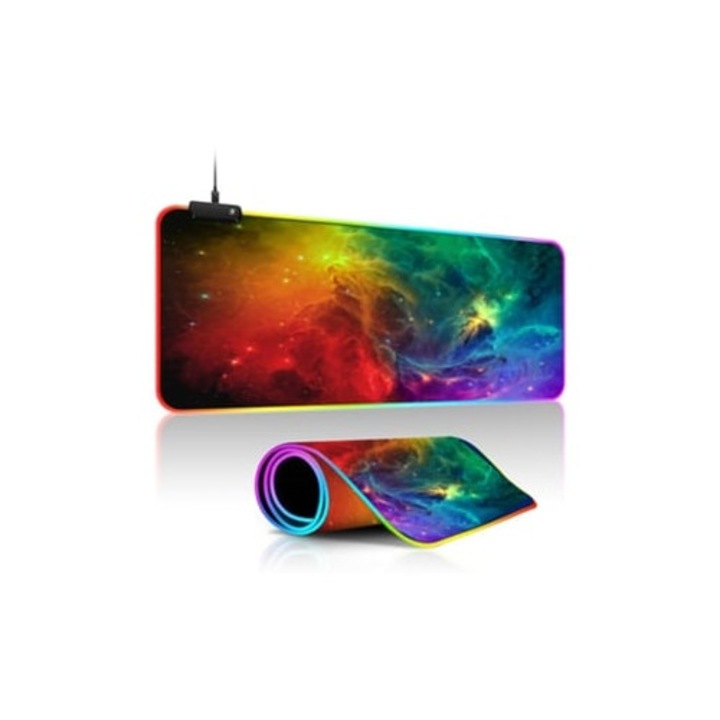 Mousepad LED mare iluminat, cer instelat, baza din cauciuc antiderapant, 40x80x0.4cm