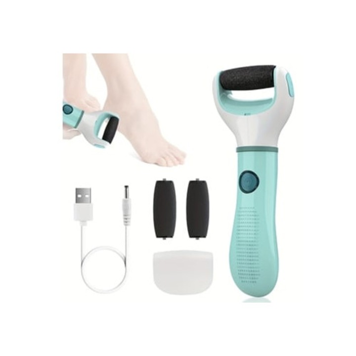 Pile cosmetice, Electric Foot Callus Remover, 2 role de schimb, verde