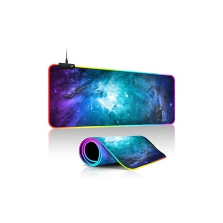 Mousepad LED mare cu iluminare, baza din cauciuc antiderapant, 30x60x0.4cm, cer instelat