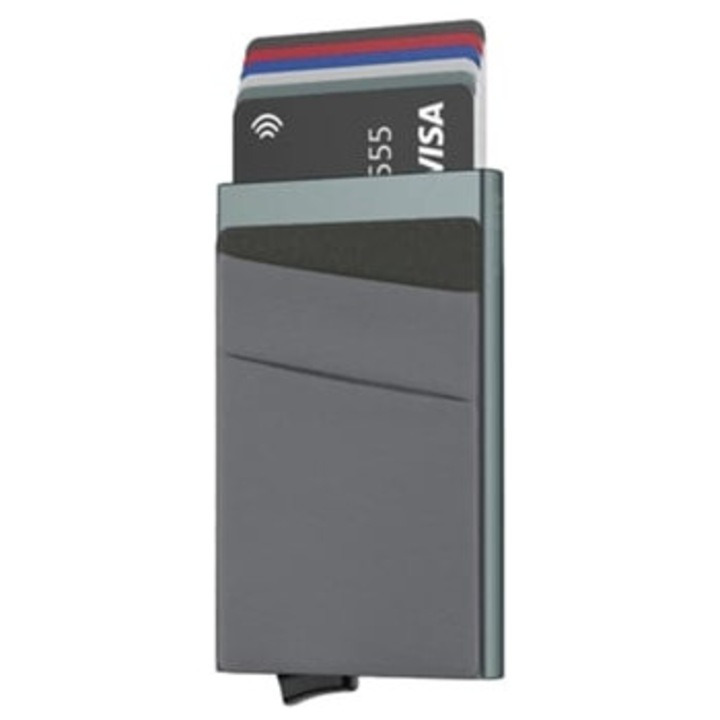 Portofel carduri, ultra-subtire, RFID, gri