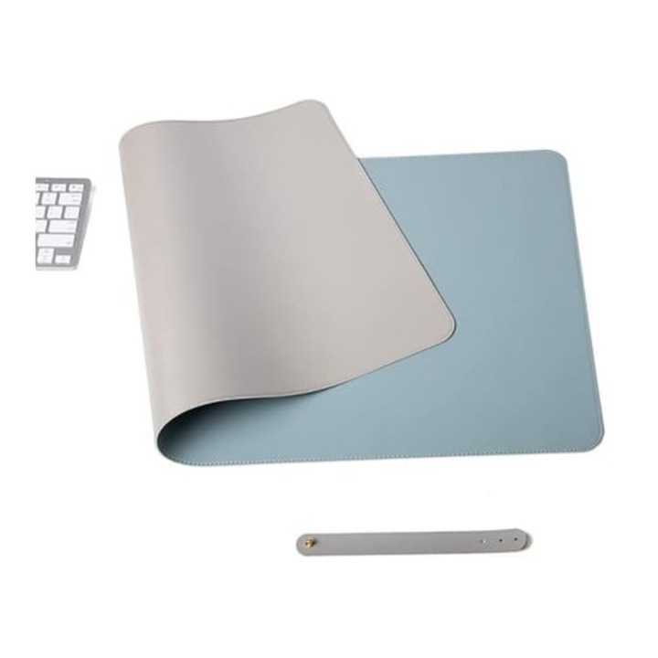 Mousepad GERTIZ impermeabil din piele PU, 80x40cm, albastru argintiu