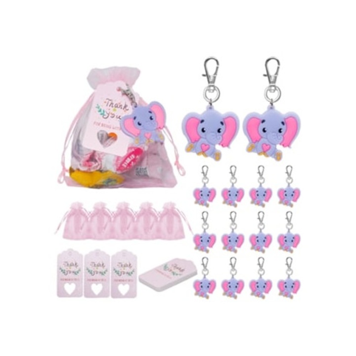 30 db-os rózsaszín elefánt kulcstartó szett babaszületésnapi partira