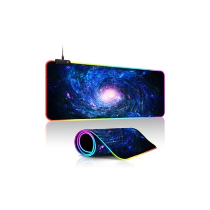 Mousepad LED mare iluminat, cer instelat, baza din cauciuc antiderapant, 40x80x0.4cm