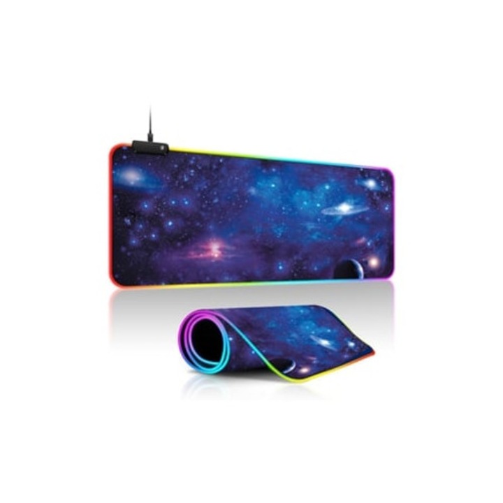 Mousepad LED mare Starry Sky, baza din cauciuc antiderapant, 40x90x0.4cm
