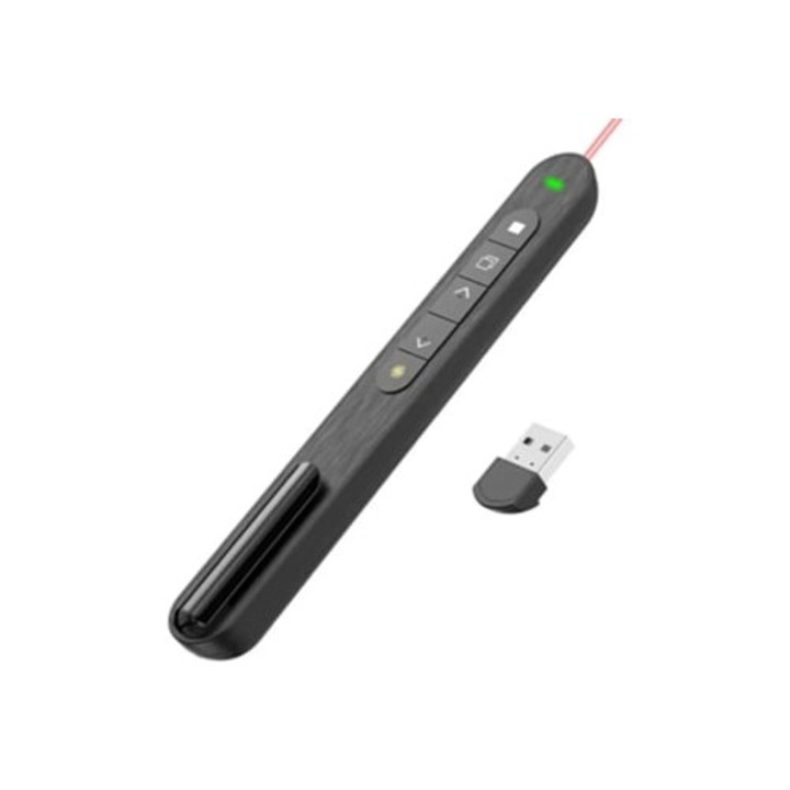 Clicker wireless pentru prezentari GERTIZ, compatibil cu laptopuri si computere, negru