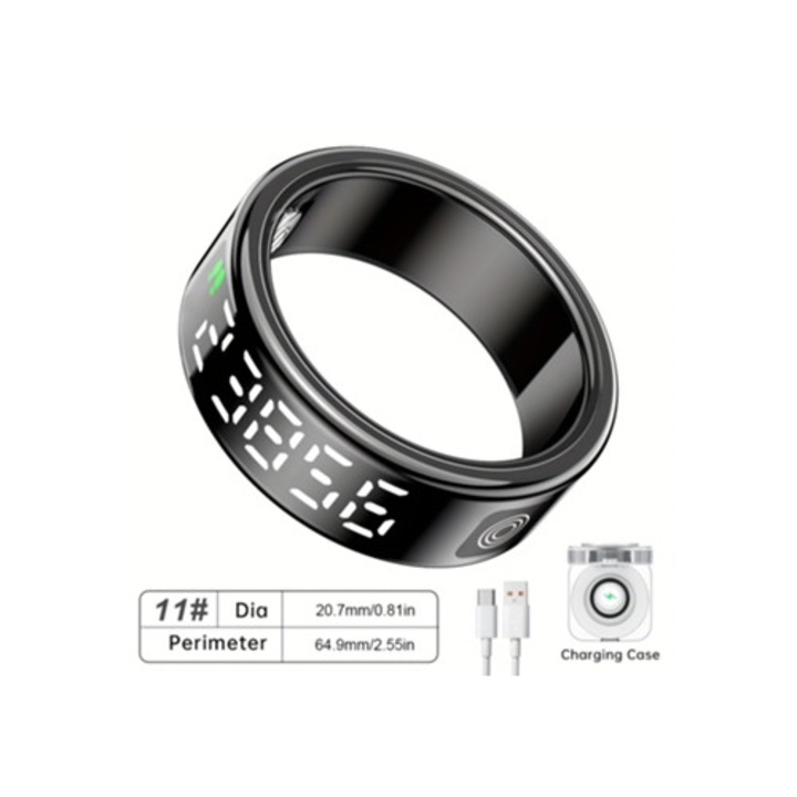 Bratara fitness Gertiz Smart Ring, tracker de activitate si somn, negru, dimensiune 11
