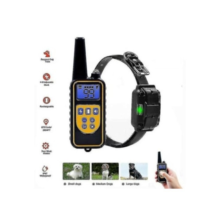 Zgarda electronica de antrenament pentru caini GERTIZ, impermeabila, 800m, cu LCD