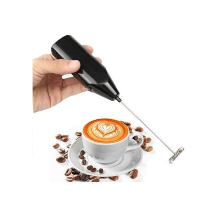 Mixer spumare lapte, cu baterii, negru