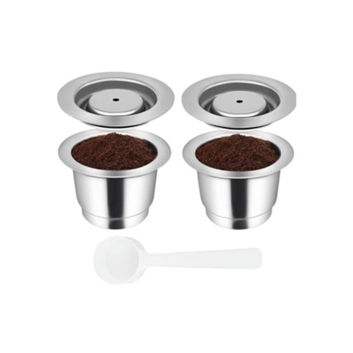 Set de 2 capsule reutilizabile din inox, pentru aparat de cafea Nespresso Latissima Touch